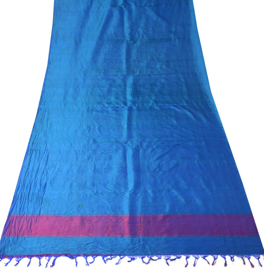 Sushila Vintage Blue Sari Remnant Scrap Multi Purpose Pure Silk 5YD Craft Fabric
