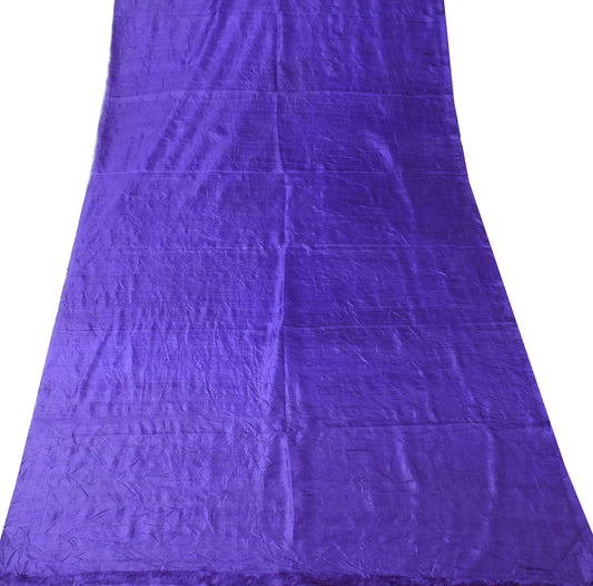 Sushila Vintage Plain Blue Sari Remnant Scrap Woven Pure Silk 4YD Craft Fabric
