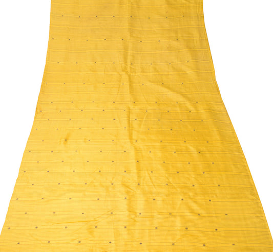Sushila Vintage Yellow Sari Remnant Scrap Pure Silk Hand woven 5 YD Craft Fabric
