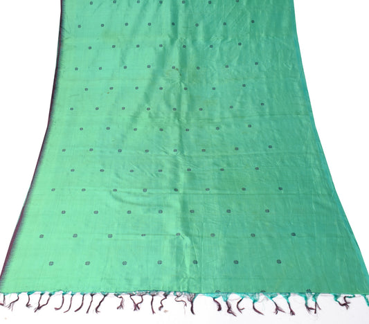 Sushila Vintage PureSilk Sari Remnant Scrap Aqua Green Floral Woven Craft Fabric