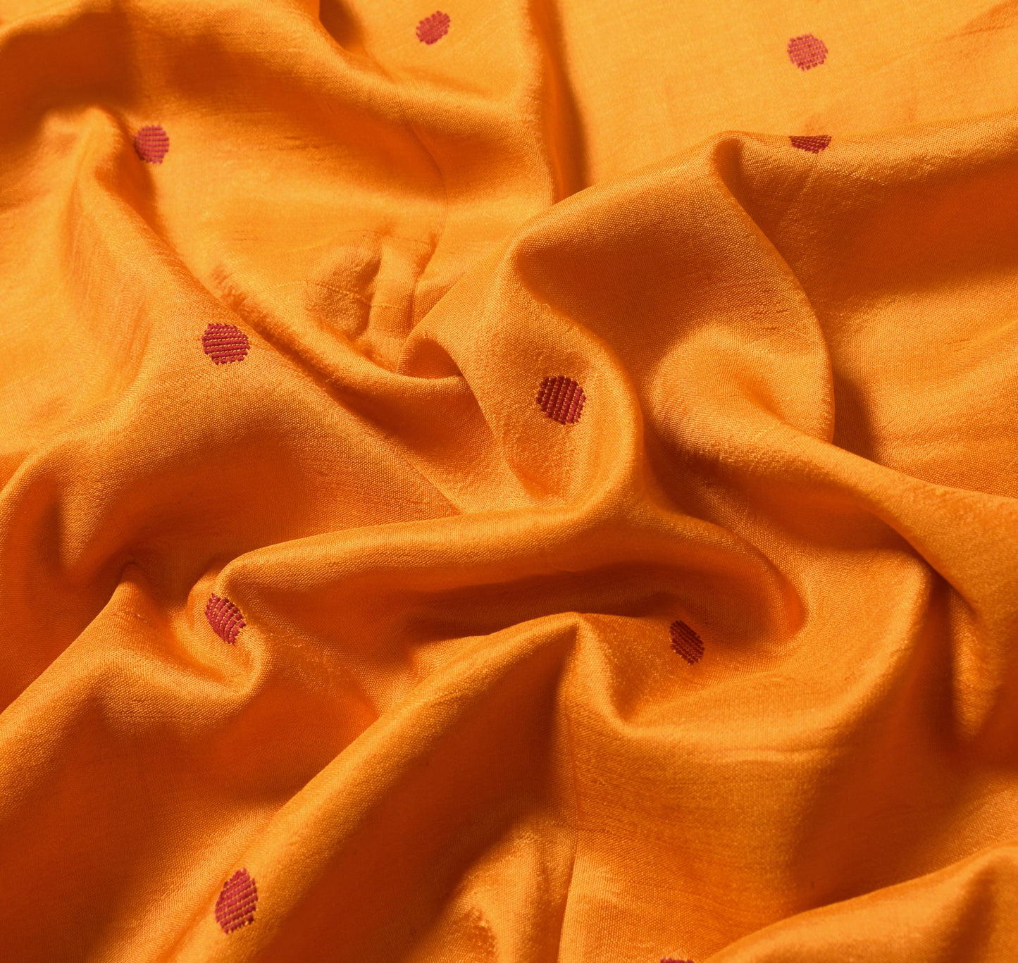 Sushila Vintage Polka Dot Sari Remnant Scrap Orange Pure Silk Woven Craft Fabric
