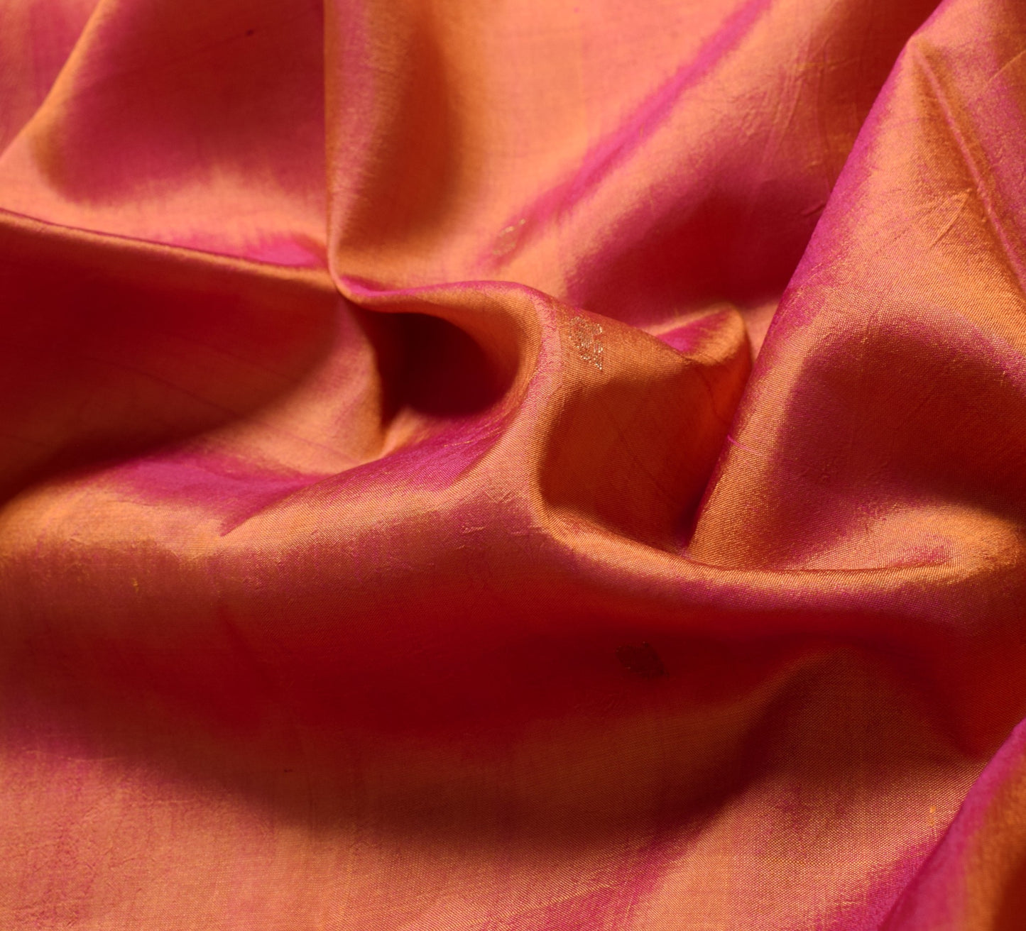 Sushila Vintage Mustard Sari Remnant Scrap Pure Silk Dual Tone Craft Fabric