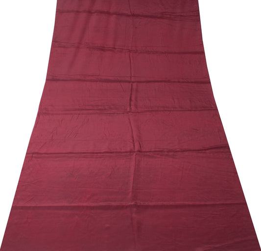 Sushila Vintage Maroon Sari Remnant Scrap Pure Crepe Silk 4 Yard Craft Fabric