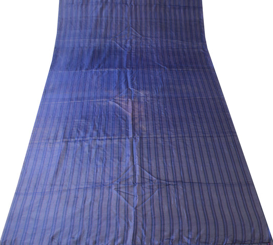 Sushila Vintage DarkBlue Sari Remnant Scrap Stripes Woven Pure Silk Craft Fabric