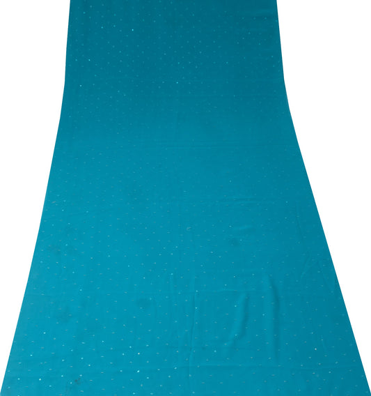 Sushila Vintage Teal Blue Sari Remnant Scrap Art Georgette Sequins Craft Fabric