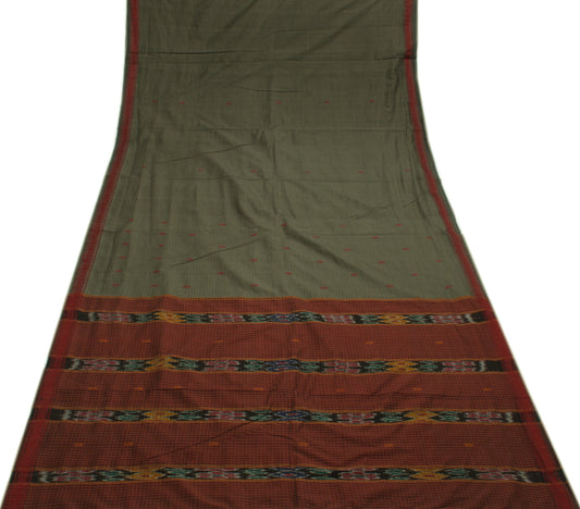 Sushila Vintage Gray Indian Saree 100% Pure Cotton Woven Floral Sari Fabric