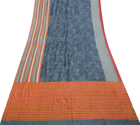 Sushila Vintage Gray Branded Saree 100% Pure Silk Woven Floral Sari Craft Fabric