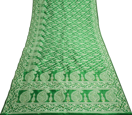 Sushila Vintage Green Saree Art Silk All Over Woven Paisley Sari Craft Fabric