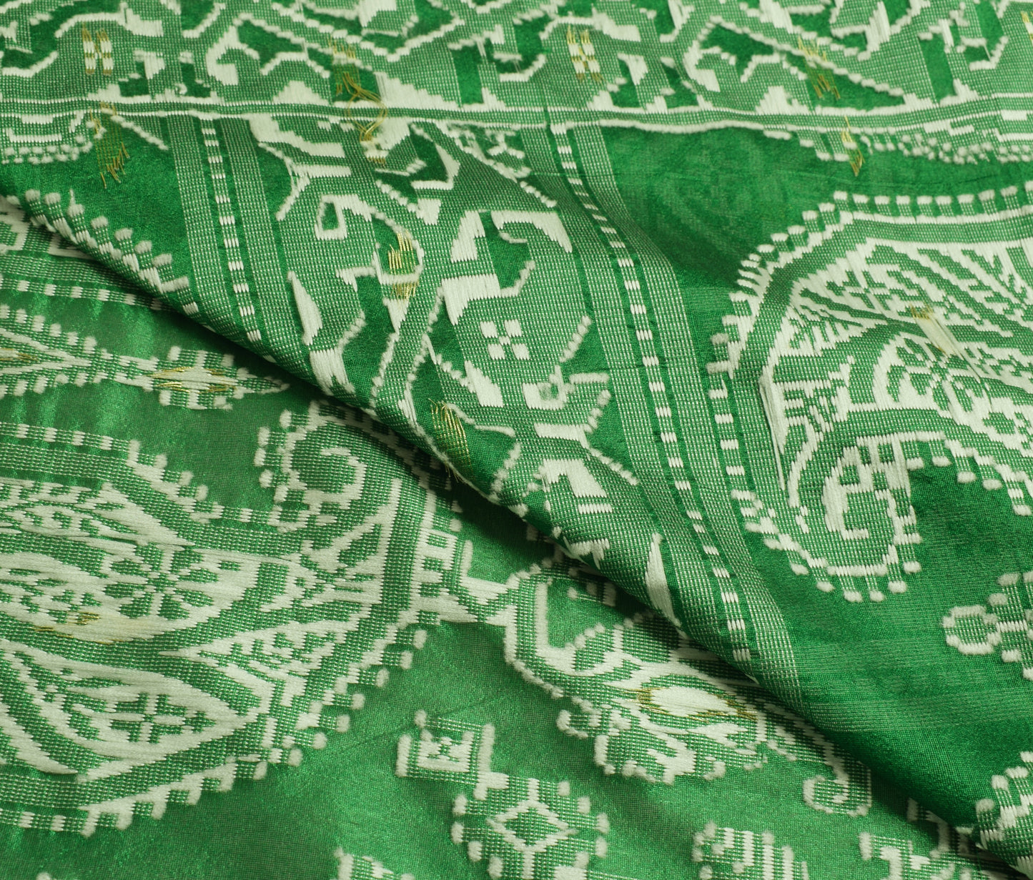 Sushila Vintage Green Saree Art Silk All Over Woven Paisley Sari Craft Fabric