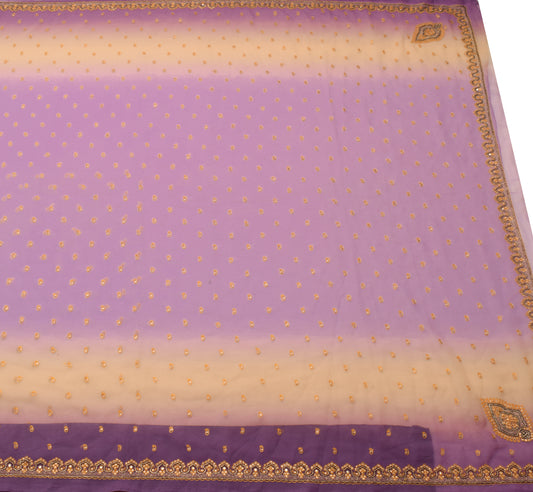 Sushila Vintage Lavender Saree Art Georgette Silk Embroidered Sari Craft Fabric