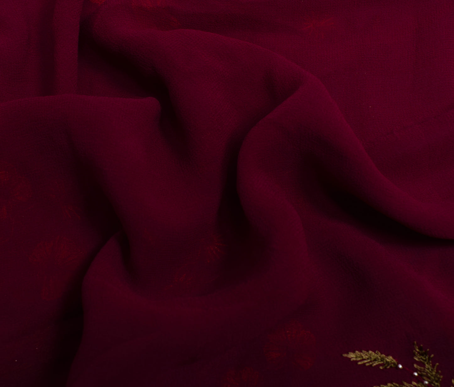 Sushila Vintage Maroon Saree 100% Pure Georgette Silk Hand Beaded Sari Fabric