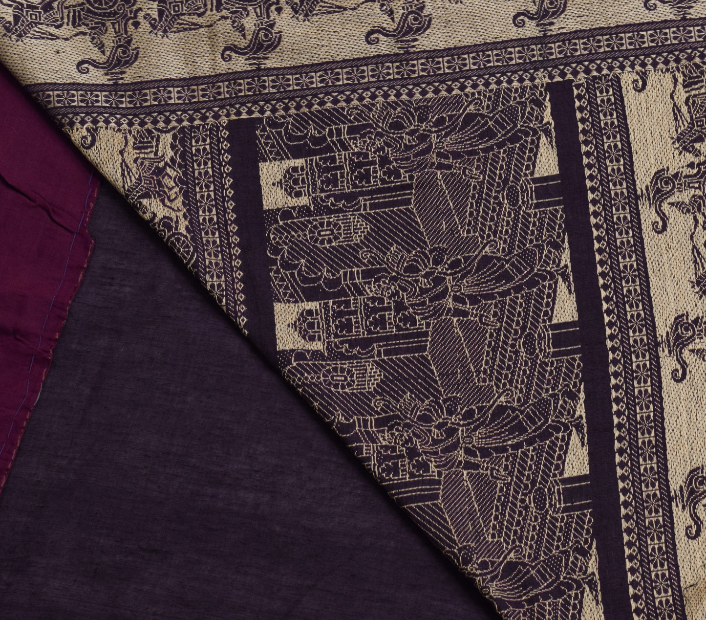 Sushila Vintage Purple Saree 100% Pure Cotton Baluchari Woven Humans Sari Fabric