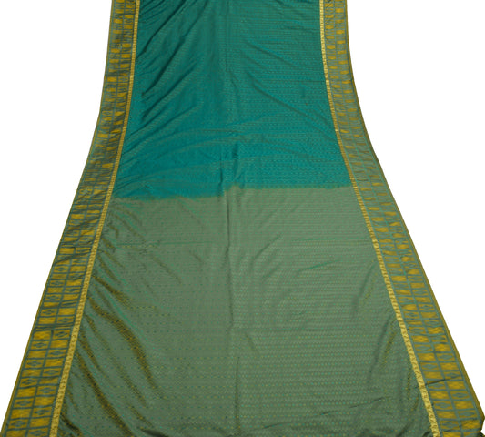Sushila Vintage Teal Green Saree Art Silk All Over Woven Zig-Zag Sari Fabric