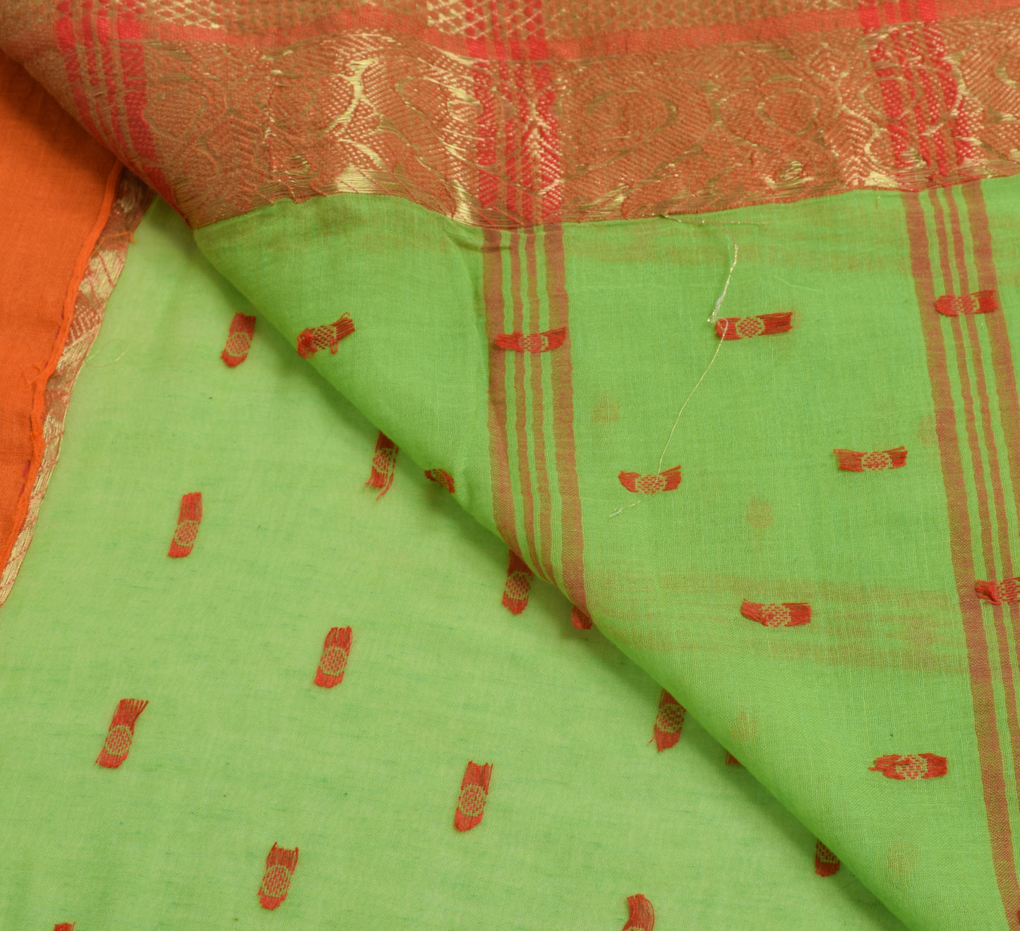 Sushila Vintage Parrot Green Saree 100% Pure Cotton Tant Woven Soft Sari Fabric