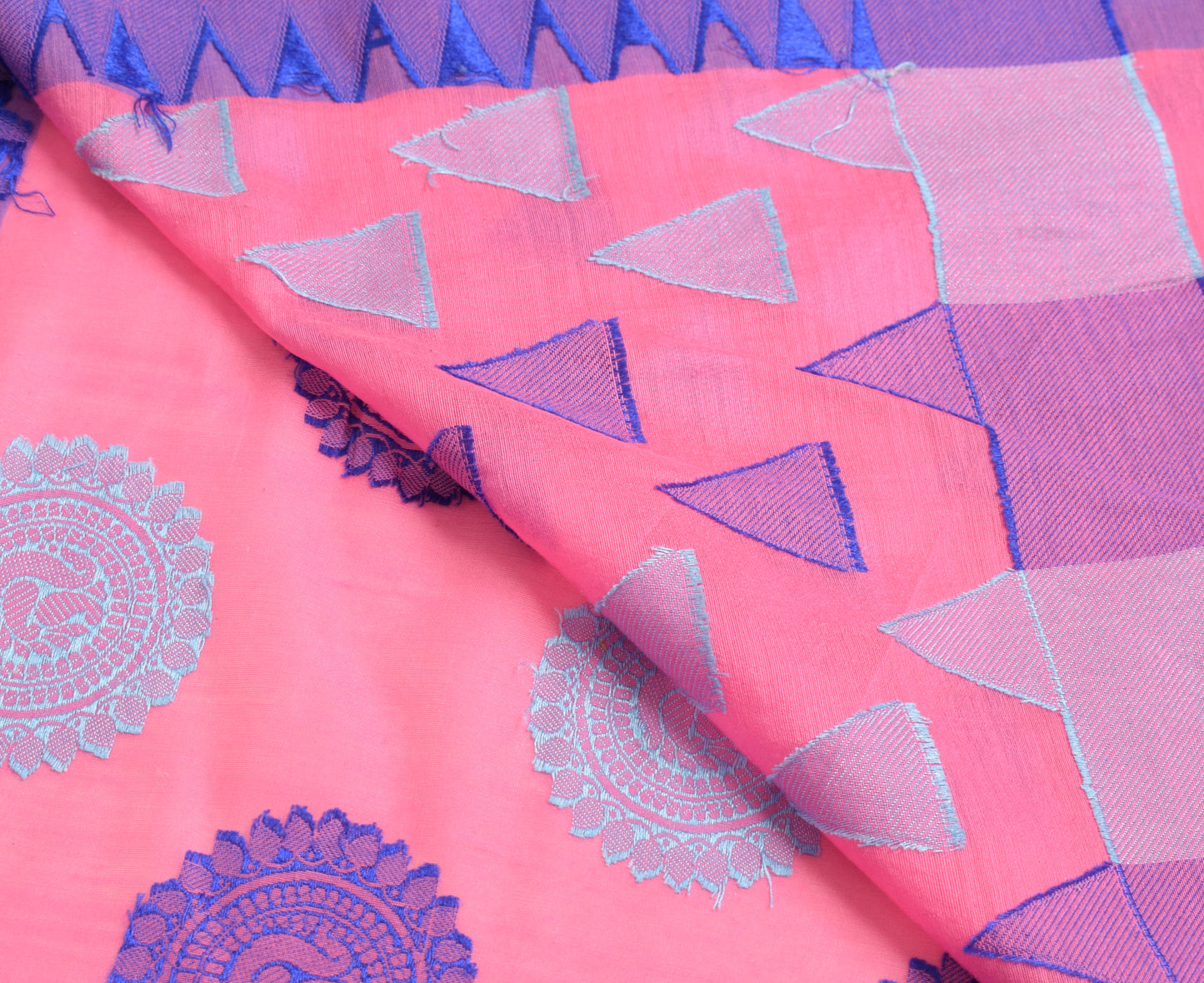 Sushila Vintage Pink Indian Saree Blend Silk Mandala Woven Sari Craft Fabric
