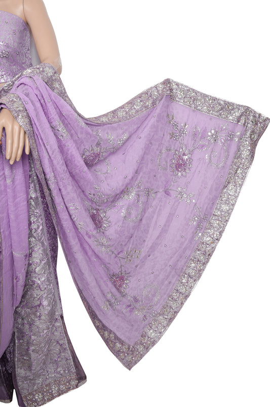 Sushila Vintage Lavender Designer Saree Georgette Silk Sari with Blouse Fabric