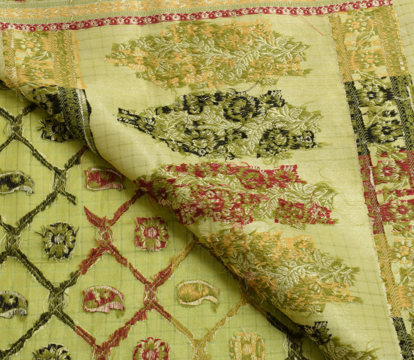 Sushila Vintage Green Saree 100% Pure Silk All Over Woven Paisley Sari Fabric