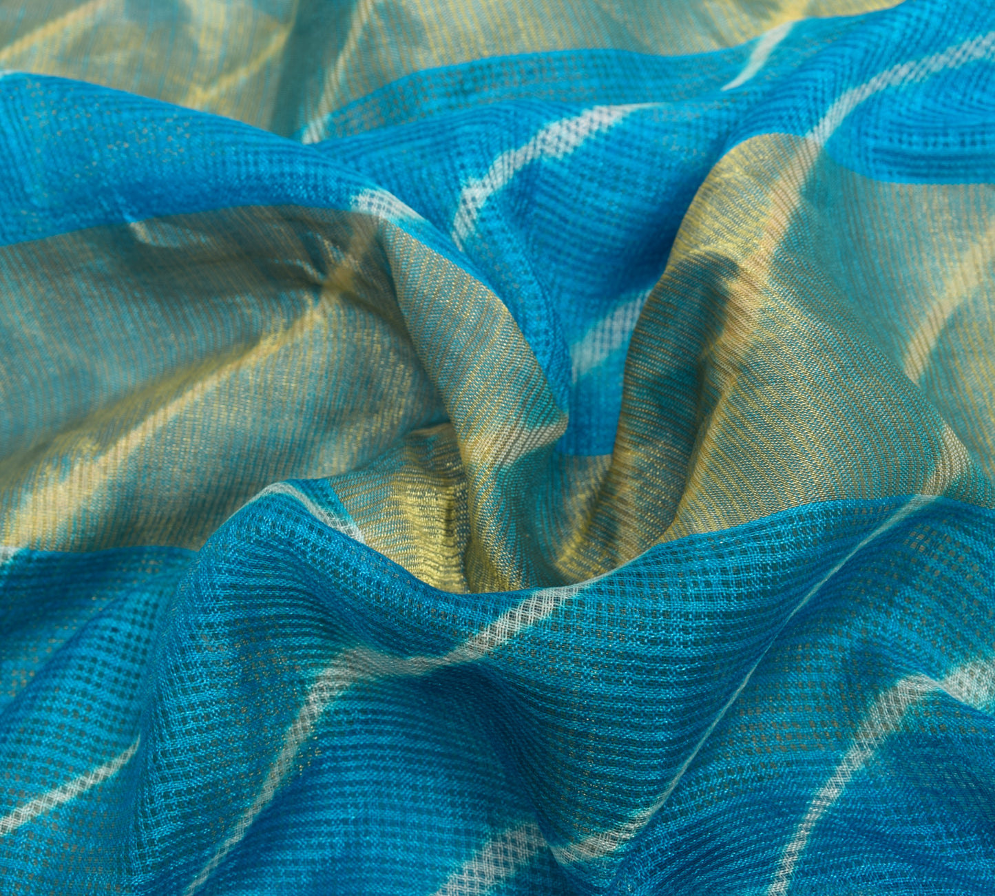 Sushila Vintage Turquoise Blue Indian Saree Art Silk Stripes Woven Sari Fabric