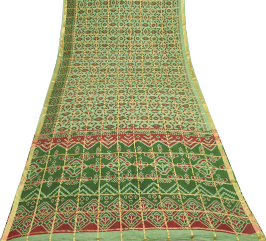 Sushila Vintage Green Saree 100% Pure Cotton Woven Floral Soft Sari Fabric