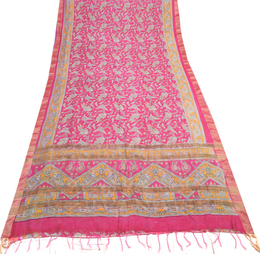 Sushila Vintage Pink Madhubani Painted Art Cotton Saree Featuring Fish Motifs