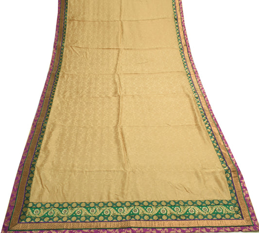 Sushila Vintage Brown Woven Saree Patch Work Pure Silk Floral HEAVY Sari Craft Fabric