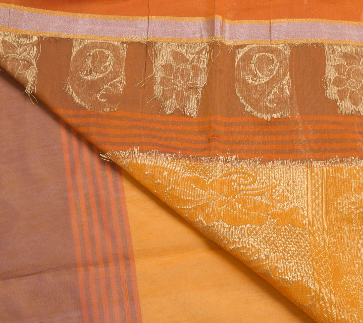 Sushila Vintage Orange Saree Blend Cotton Silk Woven Paisley Sari Craft Fabric