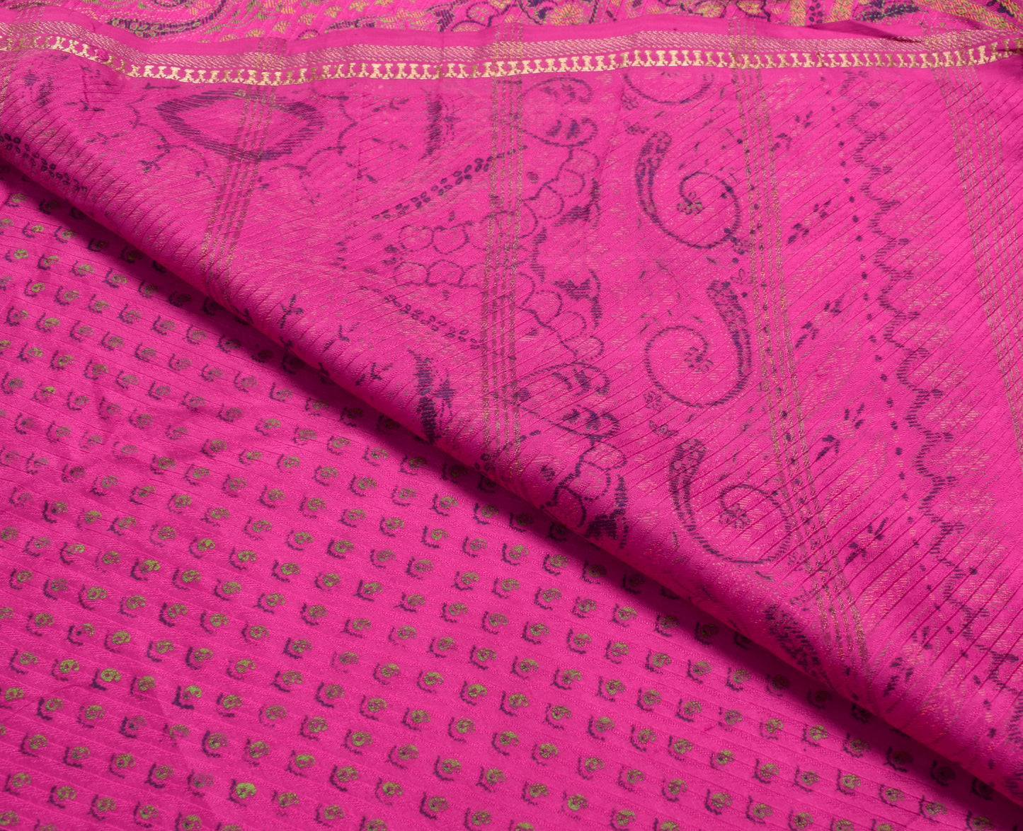 Sushila Vintage Magenta Saree 100% Pure Silk Paisley Printed Sari Craft Fabric