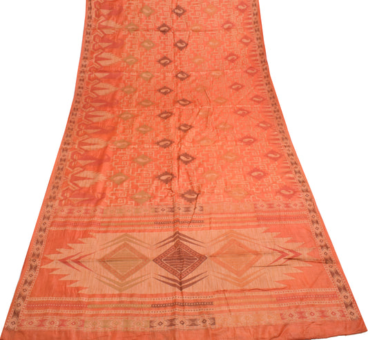 Sushila Vintage Orange Saree 100% Pure Silk Paisley Woven Soft Sari Craft Fabric