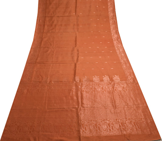 Sushila Vintage Brown Indian Saree 100% Pure Silk Woven Floral Sari Craft Fabric