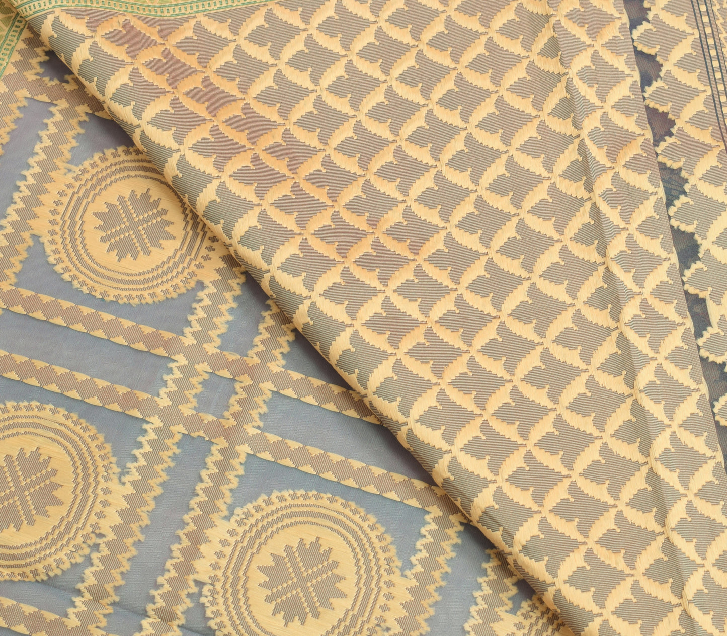 Sushila Vintage Dual Tone Blend Silk Saree Woven Mandala Sari Craft Fabric