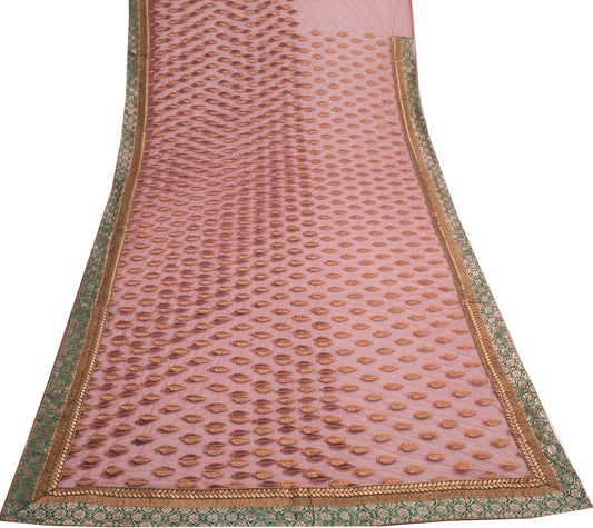 Sushila Vintage Saree Net Mesh Embroidered With Floral Green Border Sari Fabric