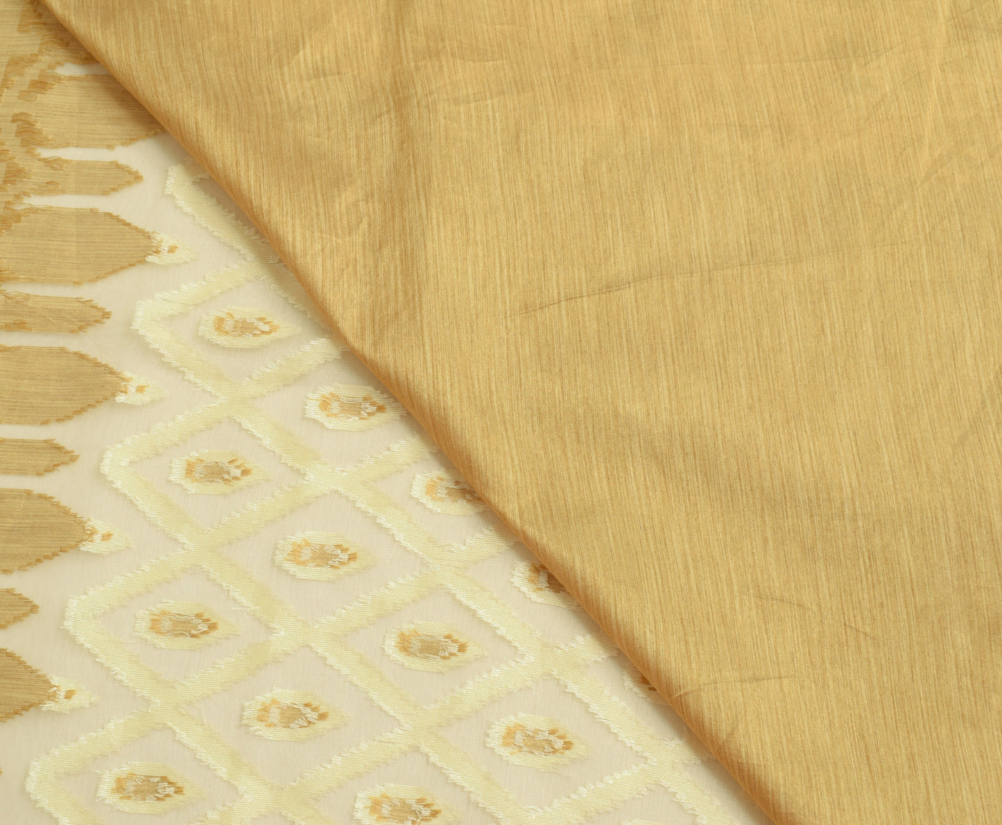 Sushila Vintage Light Indian Brown Saree Art Silk Checks Woven Sari Craft Fabric