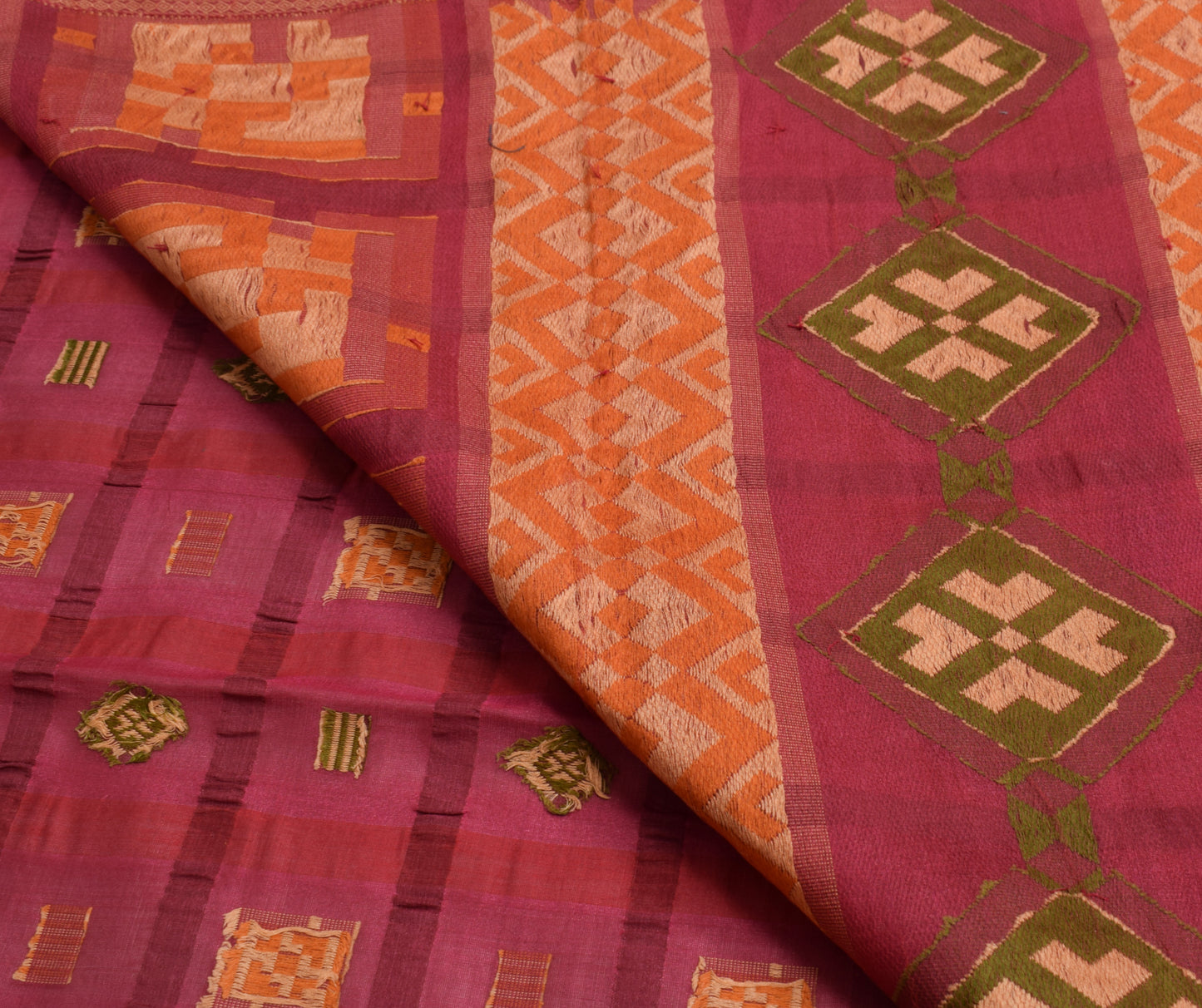 Sushila Vintage Dark Pink Indian Saree 100% Pure Silk Woven Sari Craft Fabric