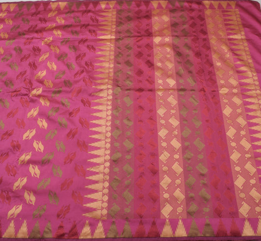 Sushila Vintage Indian Pink Saree Blend Silk All Over Woven Sari Craft Fabric