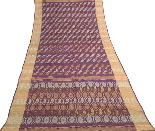 Sushila Vintage Purple Indian Saree 100% Pure Cotton Woven Floral Sari Fabric