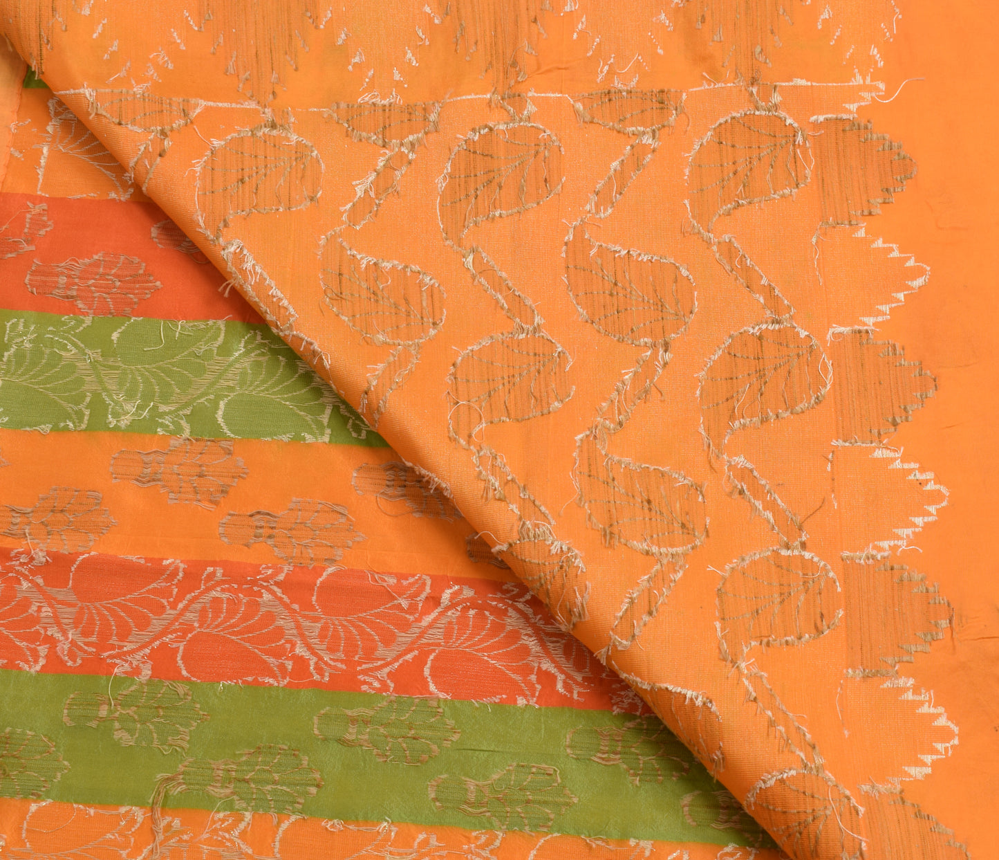 Sushila Vintage Orange Saree 100% Pure Silk Woven Paisley Sari Craft Fabric