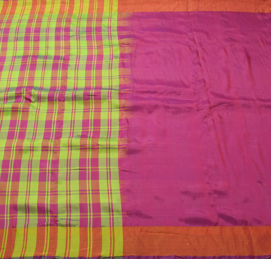 Sushila Vintage Silk Handwoven Multi-Color Checks Assam Pattu Saree Broad Border