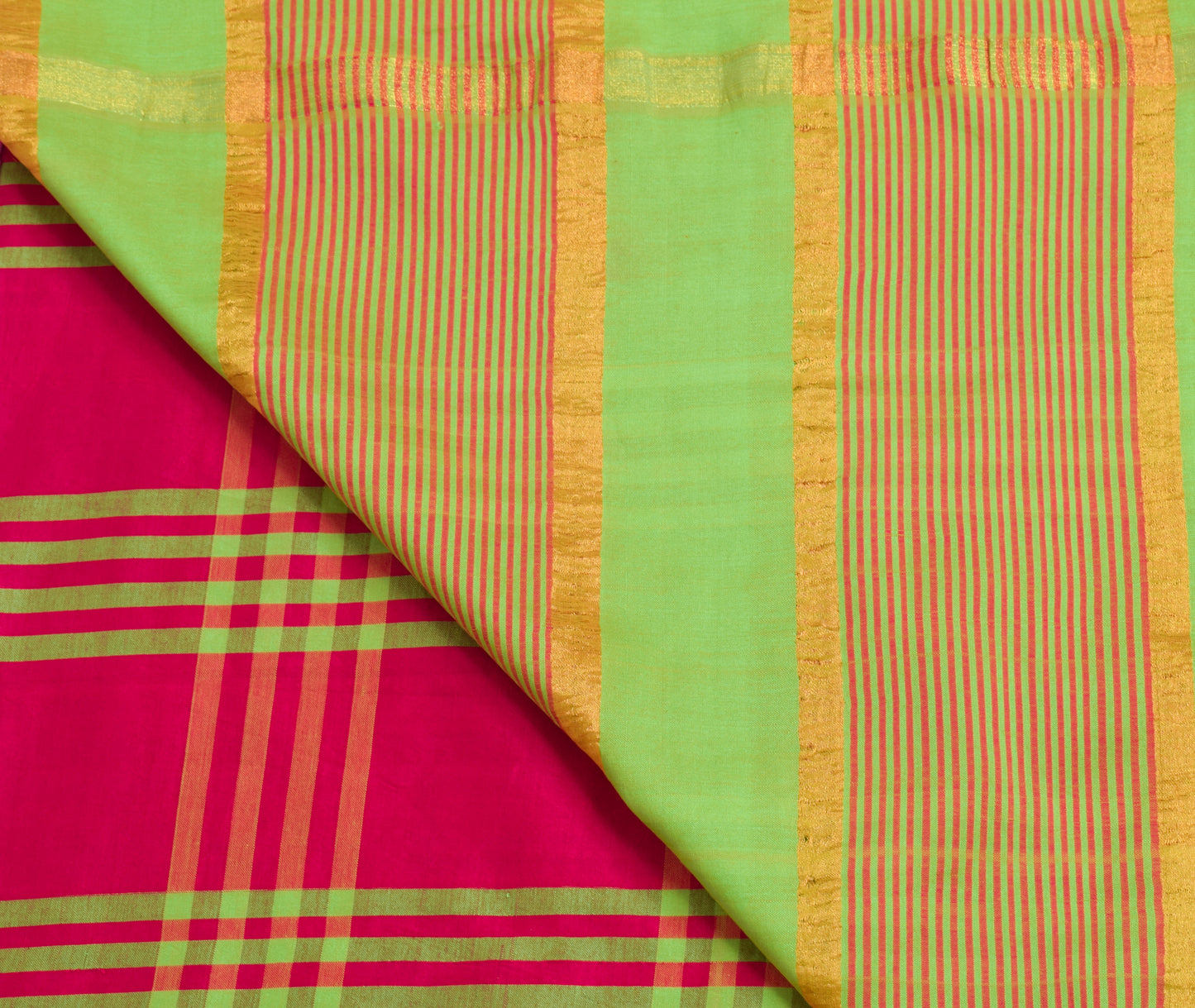 Sushila Vintage Magenta Saree 100% Pure Cotton Silk Checks Woven Sari Fabric