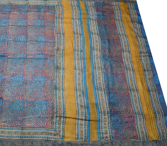 Sushila Vintage Multi-Color Saree 100% Pure Woolen Hand Block Print Sari Fabric