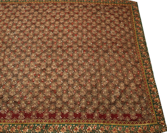 Sushila Vintage Multi-Color Heavy Saree Net Mesh Hand Beaded Floral Sari Fabric