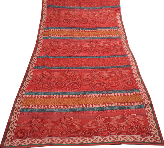 Sushila Vintage Saree Maroon 100% Pure Georgette Silk Embroidered Sari Fabric