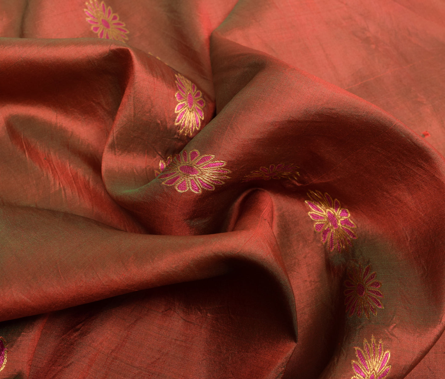 Sushila Vintage Maroon Pure Kanchipuram Silk Saree Gold Zari Brocade Sari Craft Fabric