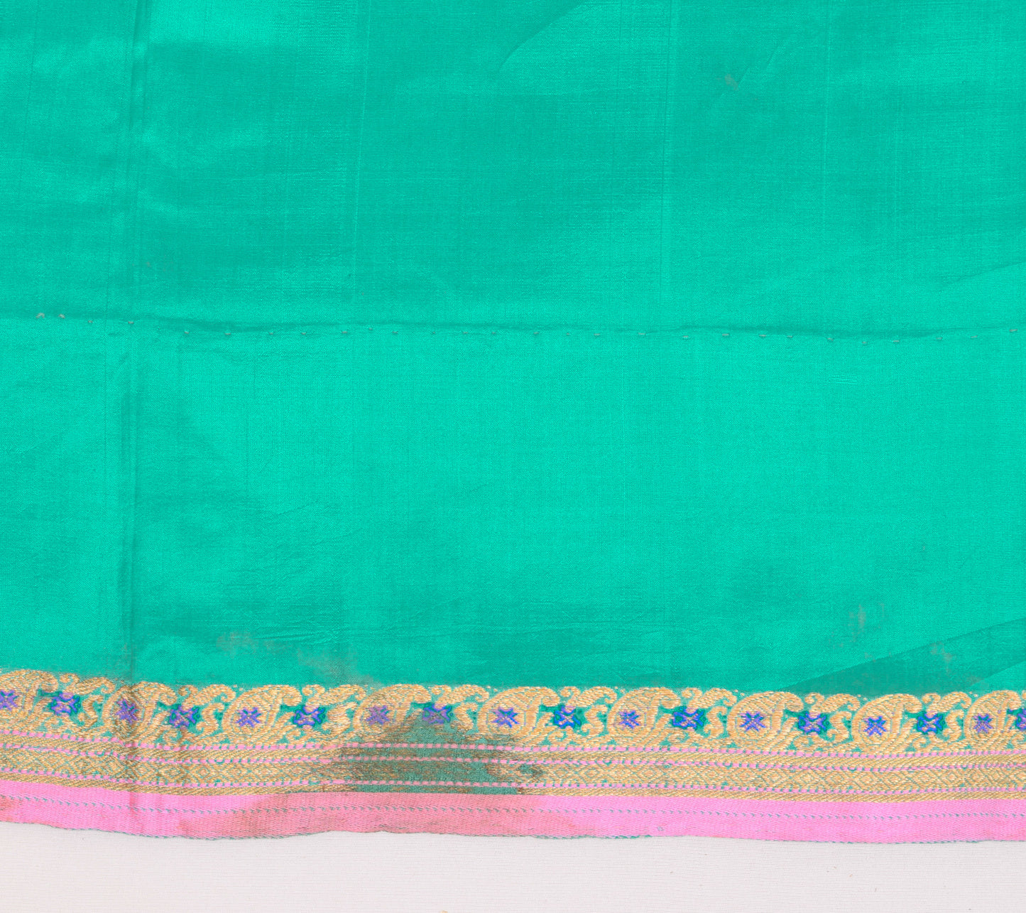Sushila Vintage Aqua Green & Pink Saree 100% Pure silk Woven Soft Sari Fabric