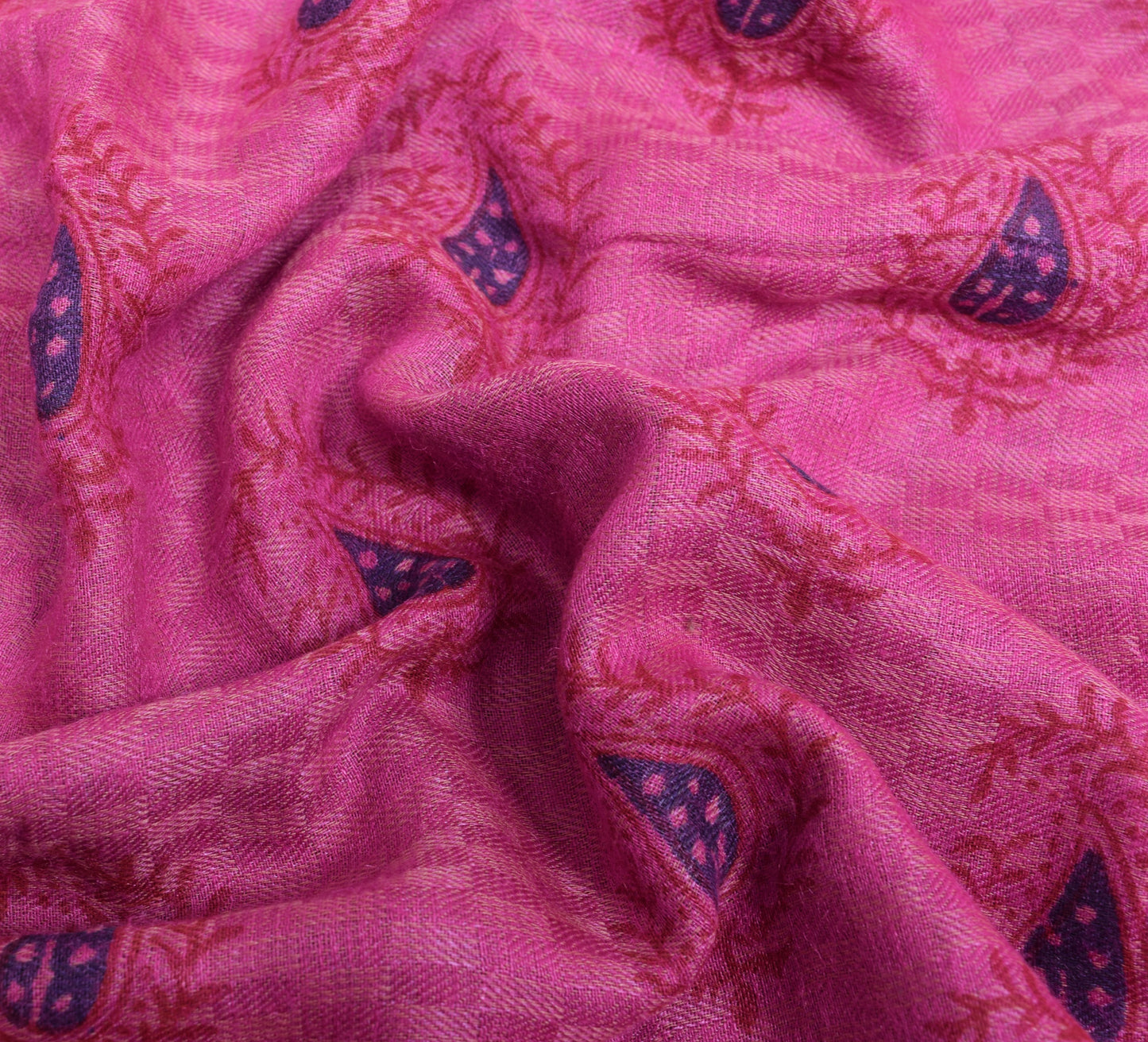 Sushila Vintage Pink 100% Pure Woolen Saree Hand Block Printed Soft Sari Fabric