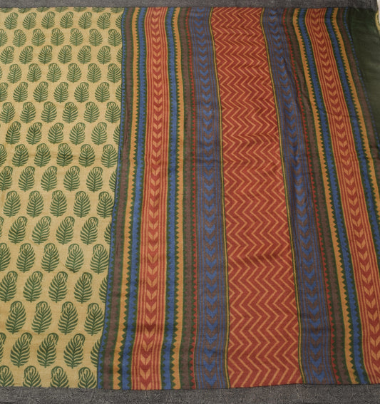 Sushila Vintage Green Soft Saree 100% Pure Woolen Woven Floral Sari Craft Fabric