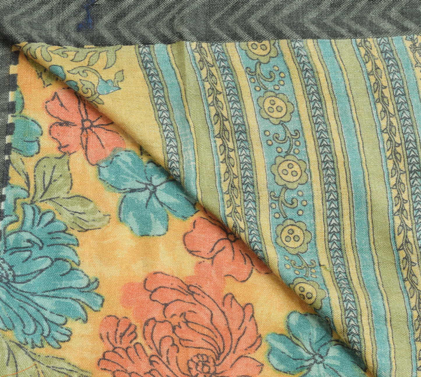 Sushila Vintage Yellow 100% Pure Woolen Saree Floral Woven & Printed Sari Fabric