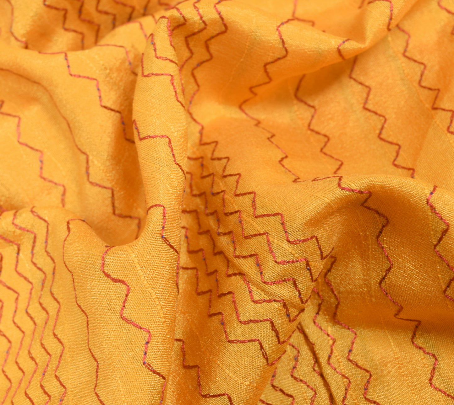 Sushila Vintage Yellow Thread Embroidered Saree Art Silk Human Sari Craft Fabric