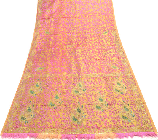 Sushila Vintage Golden & Purple Saree Blend Tissue Hand Beaded Sari Craft Fabric