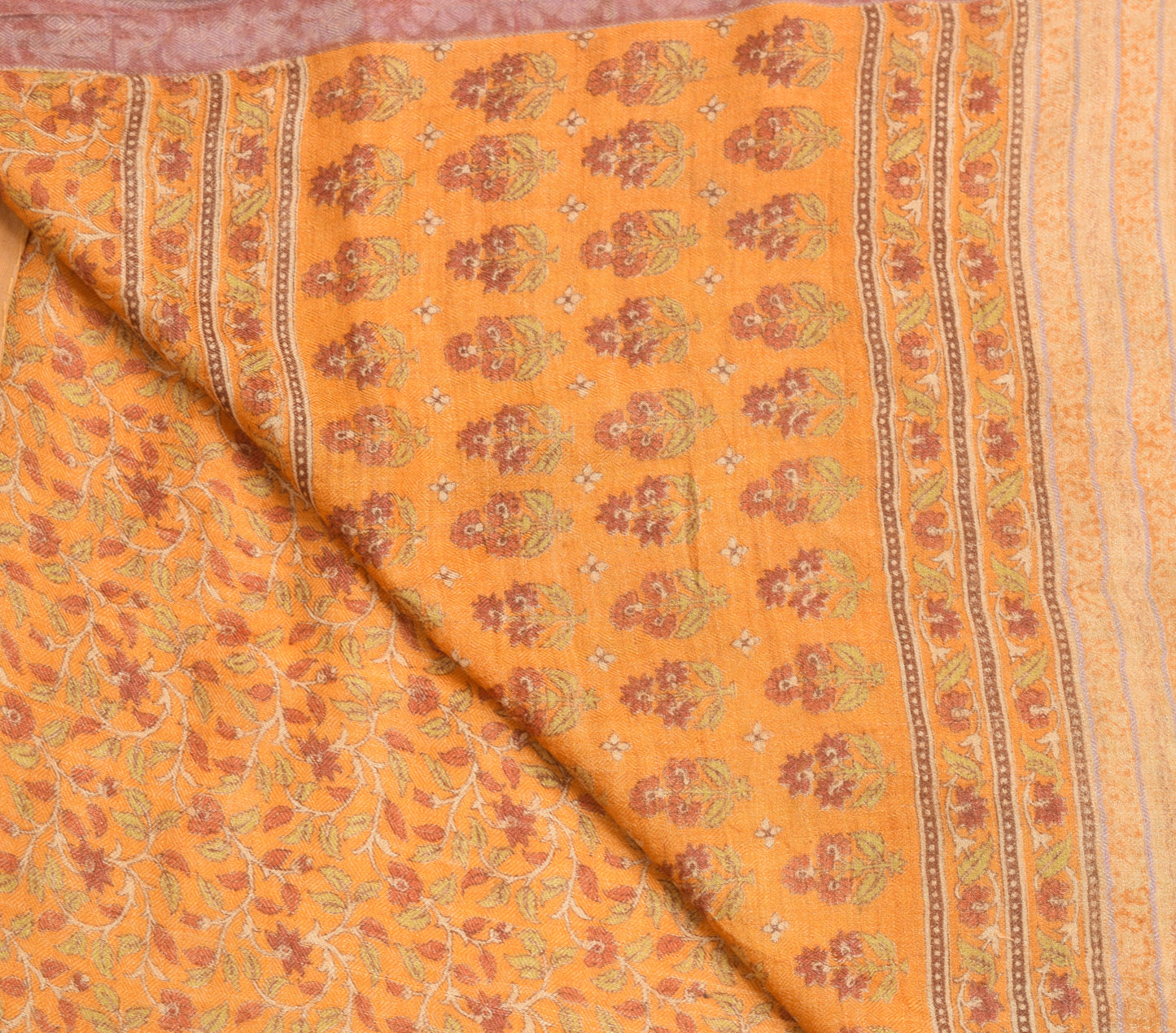 Sushila Vintage Orange Floral Saree 100% Pure Woolen Soft Sari Craft Fabric