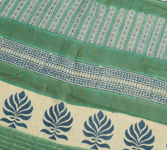 Sushila Vintage Cream Printed & Woven Saree 100% Pure Woolen Sari Craft Fabric